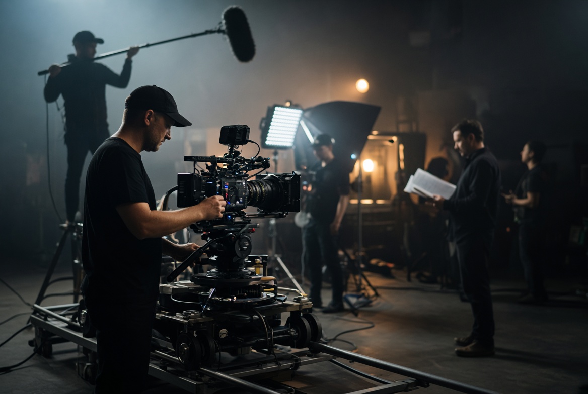 Film crew on a professional video production set